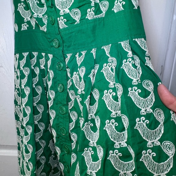 Floreat Anthropologie Cockadoodle Halter Tie Back  Green and White Dress Size 4 - Picture 2 of 13